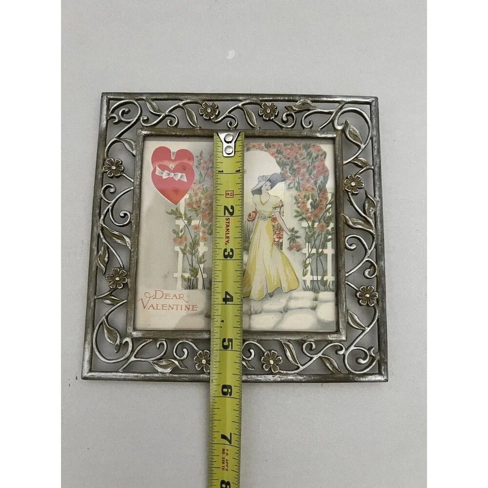 Romantic Cottagecore Ornate Metal Picture Frame 5x5 VTG Valentine Silver Color